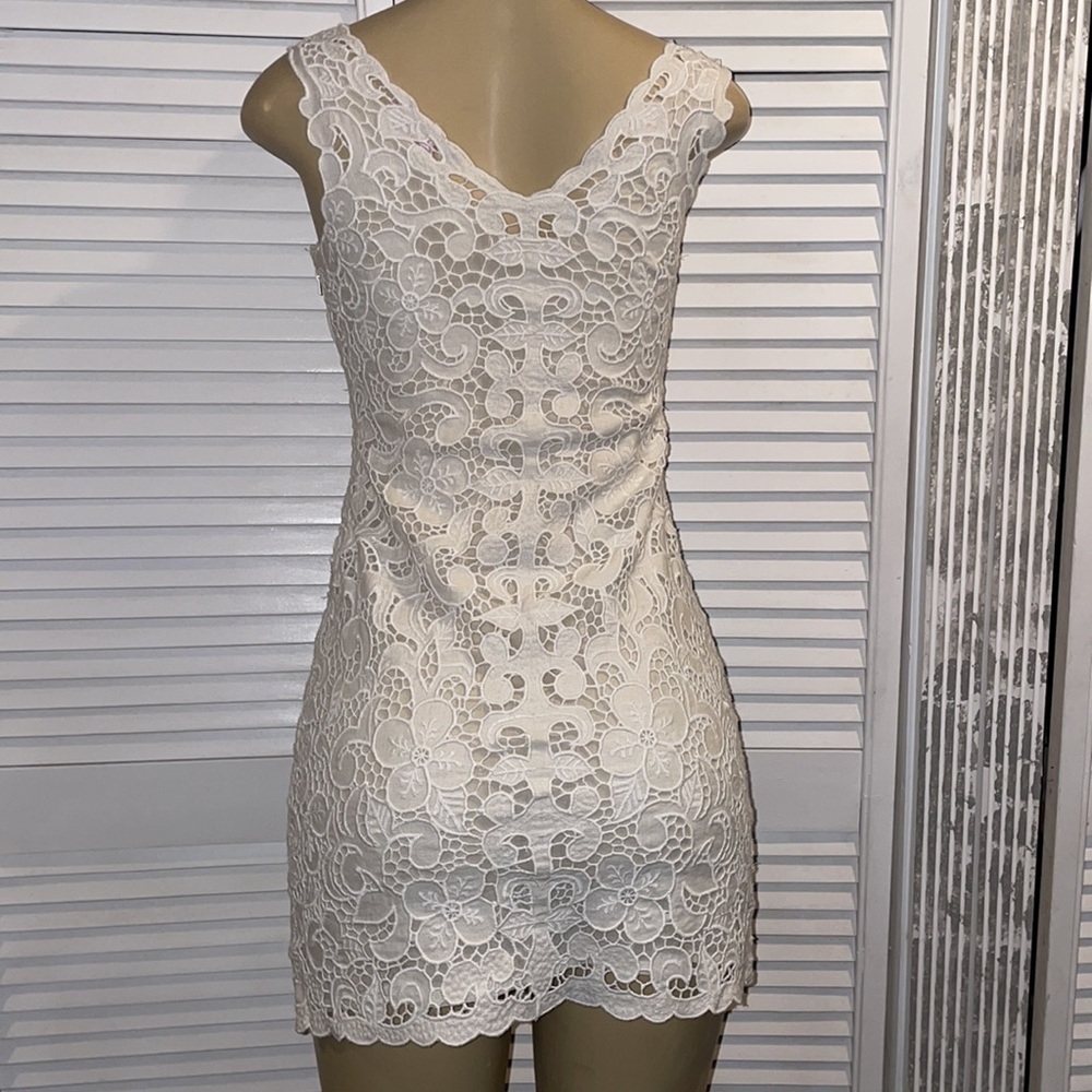 CALYPSO ST. BARTH DRESS KAGAMI WHITE LINEN EMBROIDERED LACE SIZE EXTRA SMALL - Picture 7 of 9